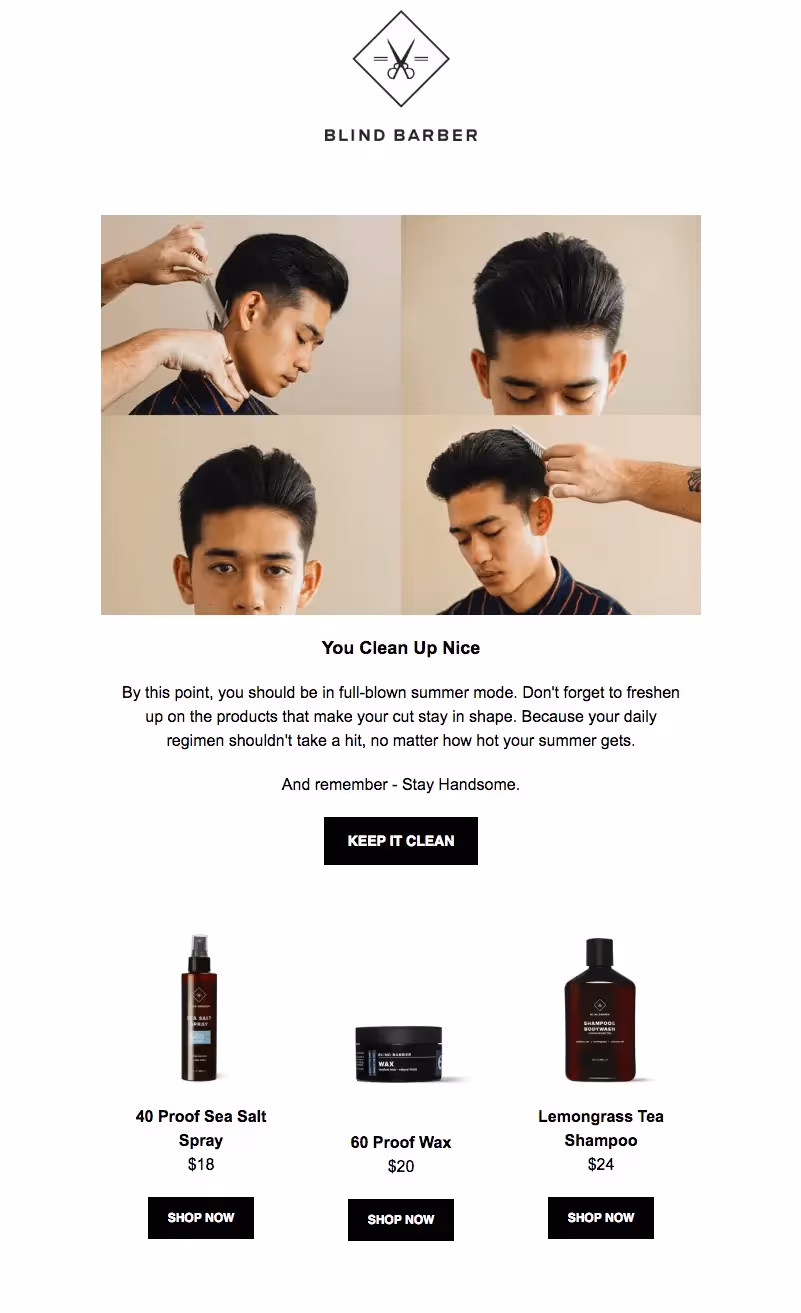 blind barber summer sales emails
