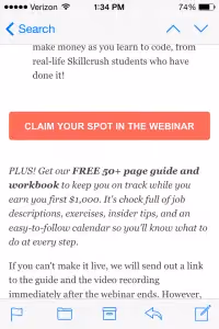 Webinar call-to-action button mobile