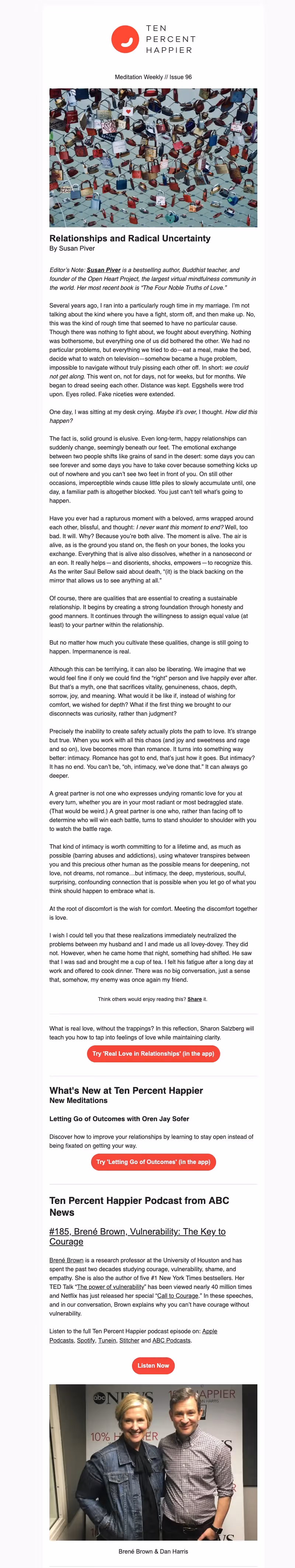 newsletter design from 10 percent happier