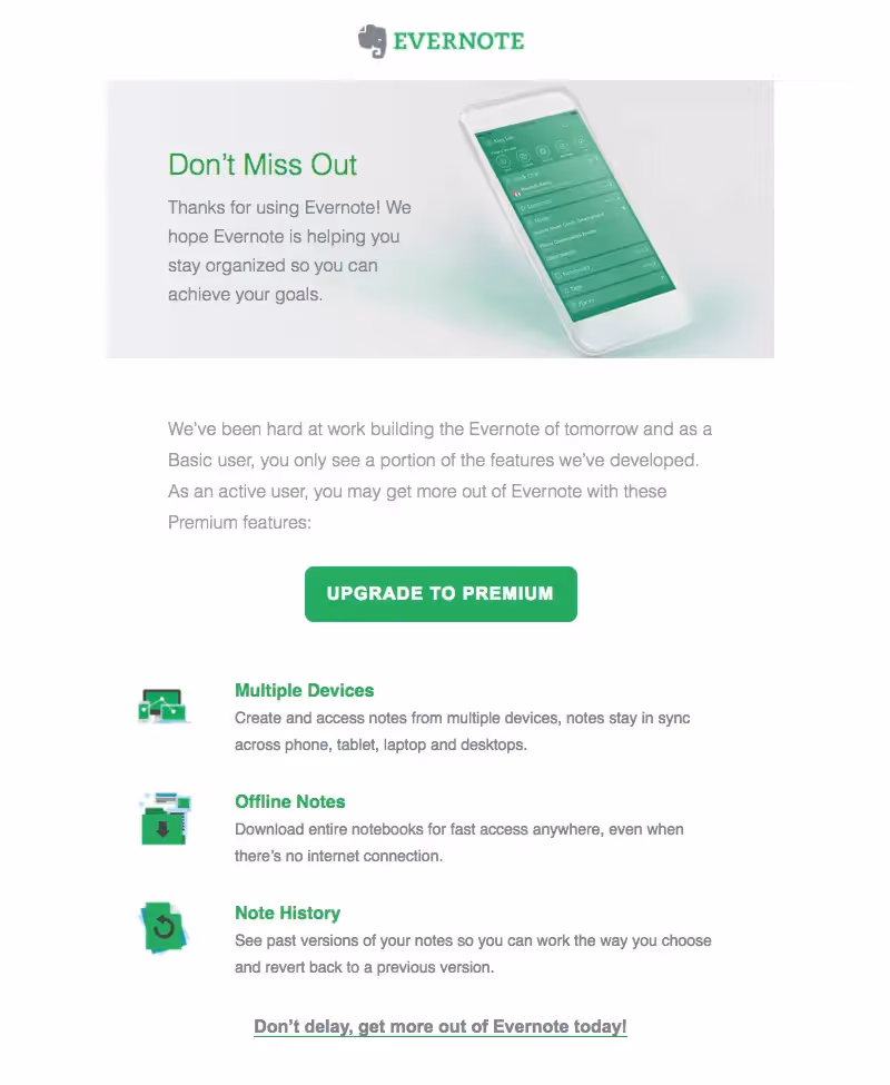 Evernote upgrade emails