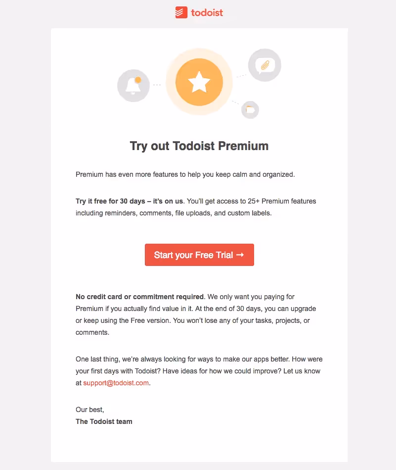 Todoist upgrade emails