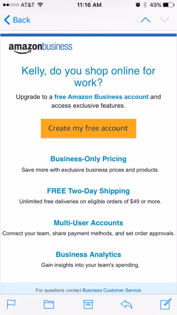 Amazon Business upgrade emails