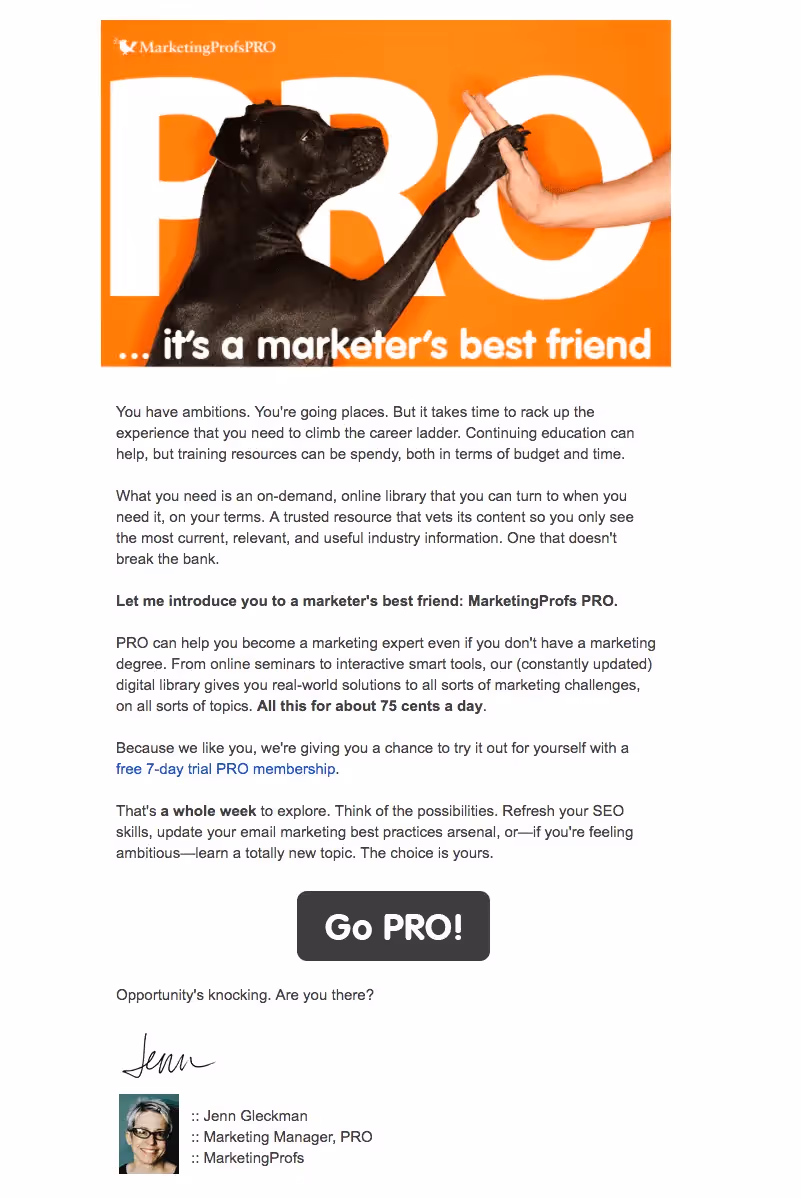 Marketing Profs upgrade emails