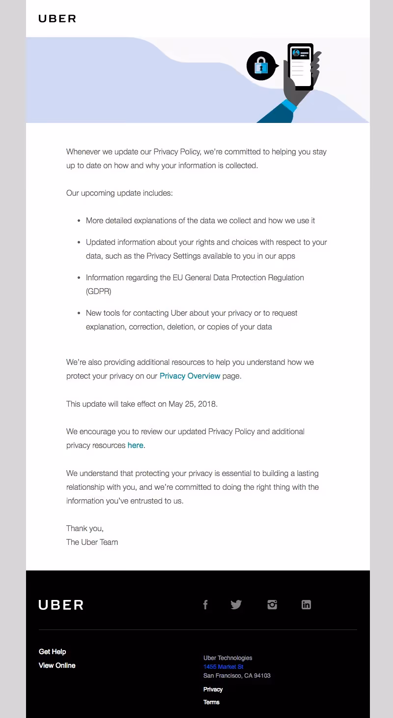 Uber GDPR emails