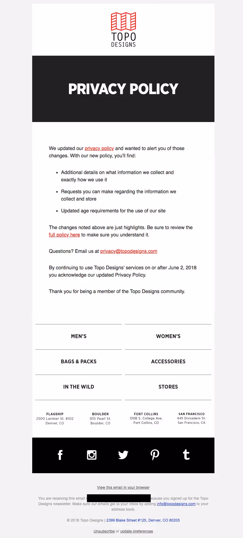Topo Designs GDPR emails