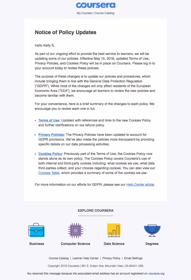 Coursera GDPR emails