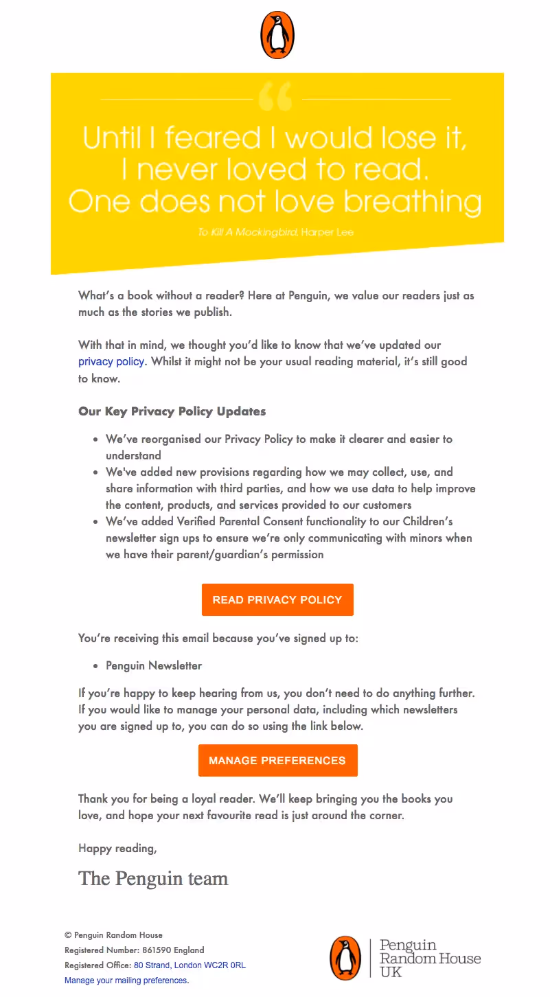 Penguin Books GDPR emails