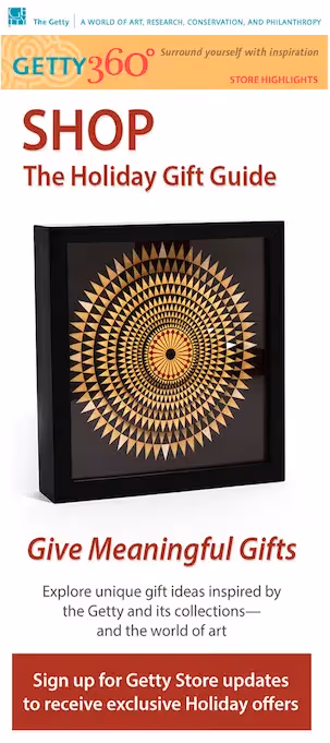 Getty Store holiday gift guide promo featuring art-inspired gifts and exclusive holiday offers.