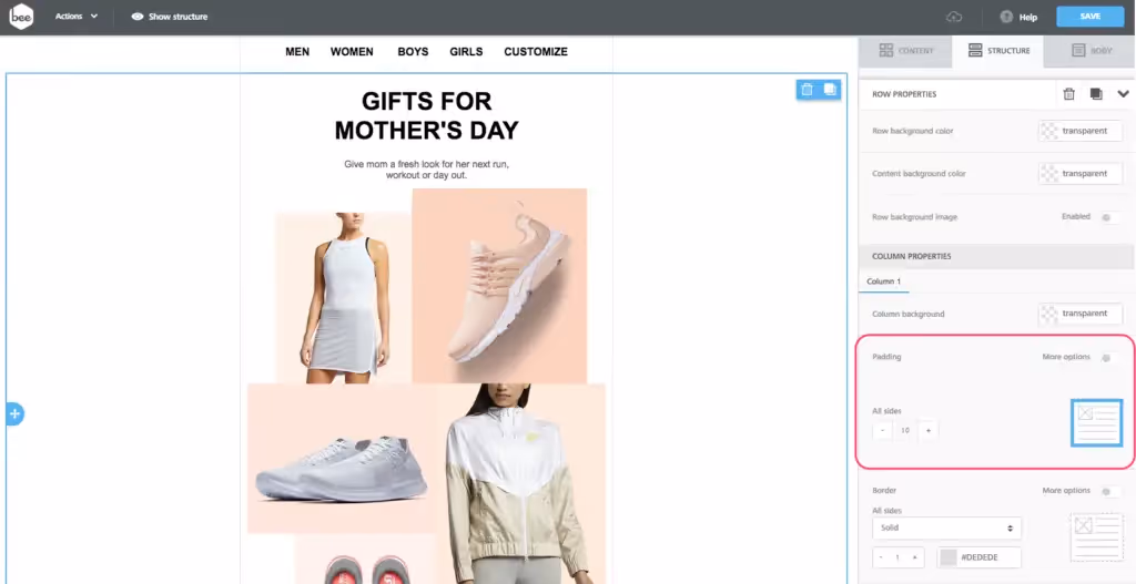 email borders and padding