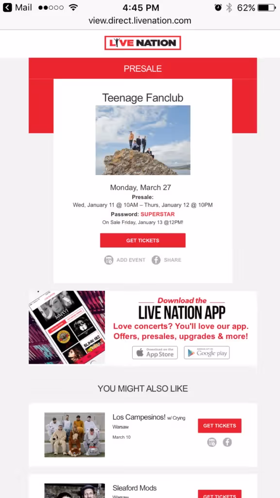 Live Nation Email Interactivity
