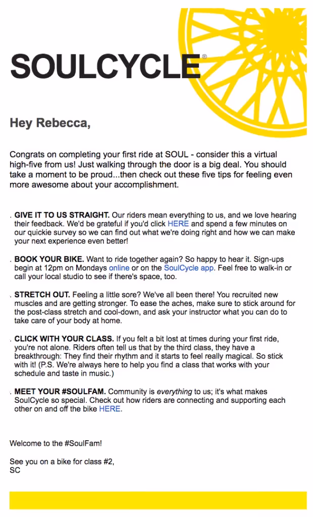 Soulcycle email personalization