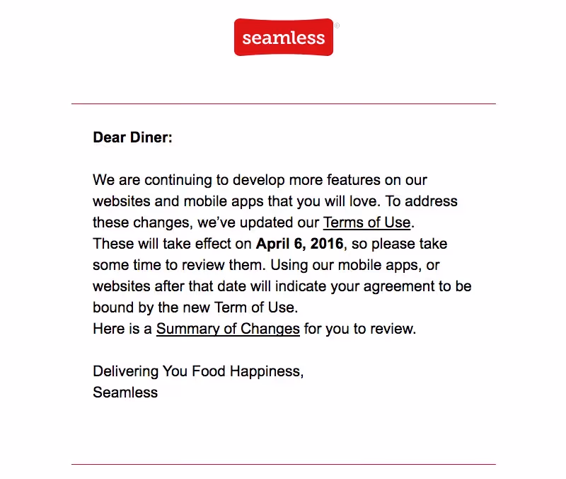 Seamless Terms of Service and Privacy Policy Emails