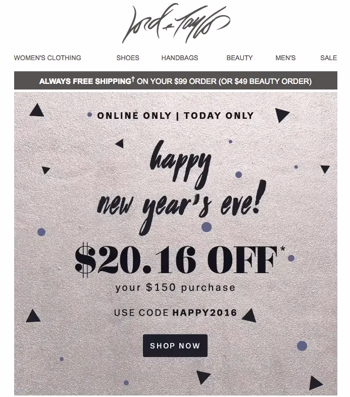 Lord and Taylor new year email