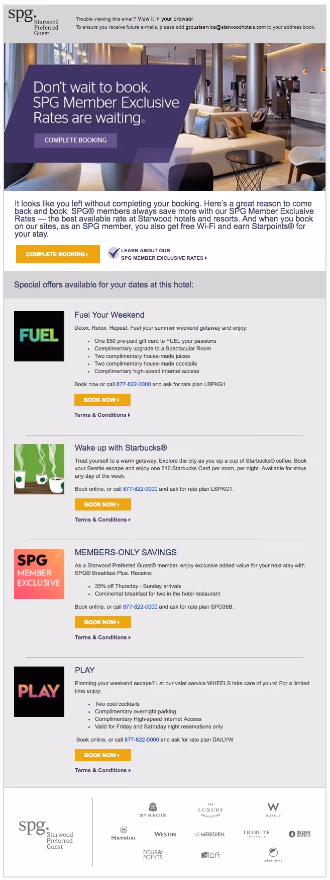starwood hotels group cart abandonment email best practices