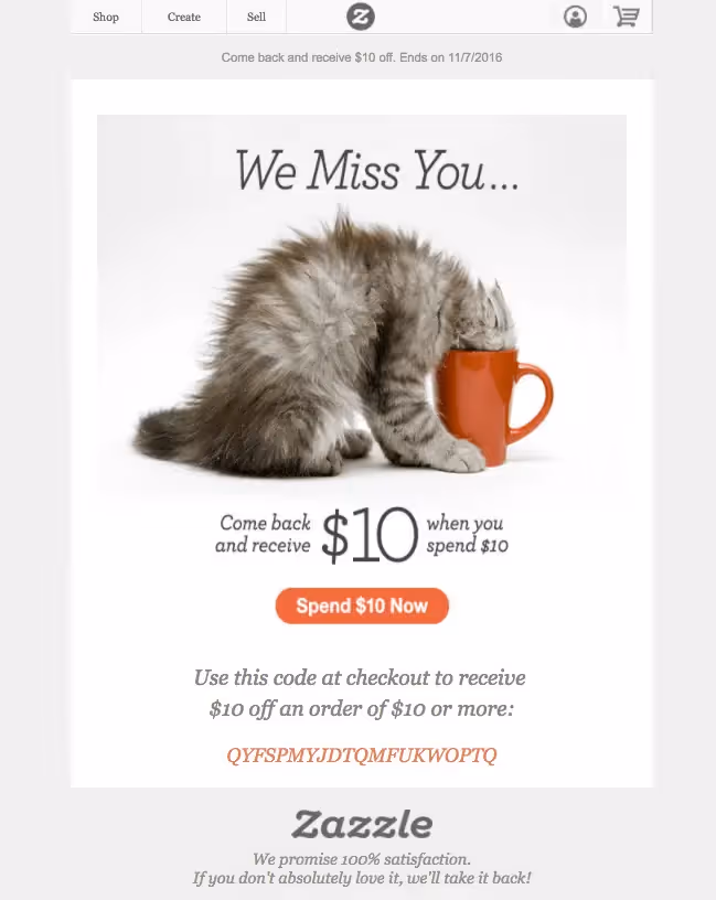 Zazzle reengagement emails