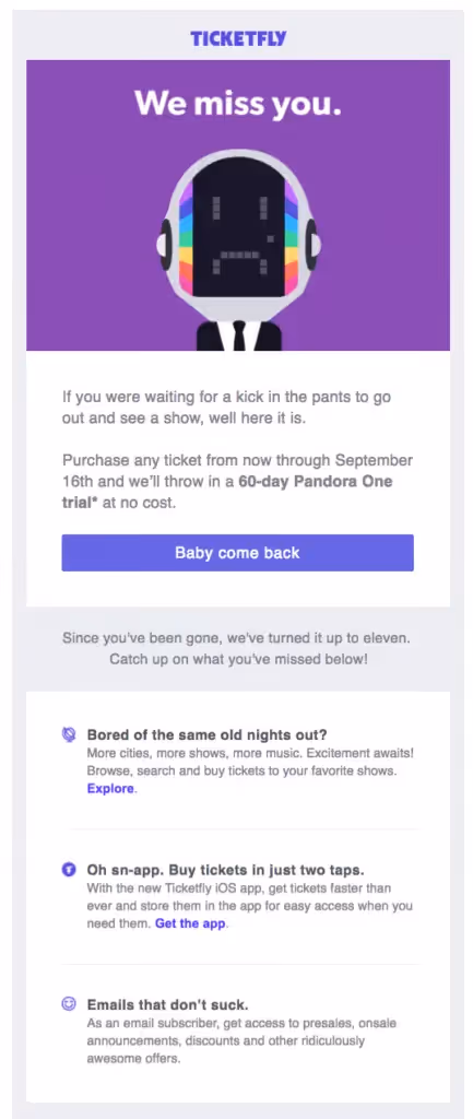 Ticketfly reengagement emails