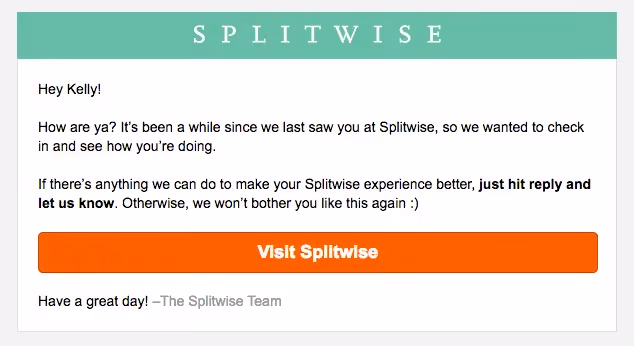Splitwise reengagement emails