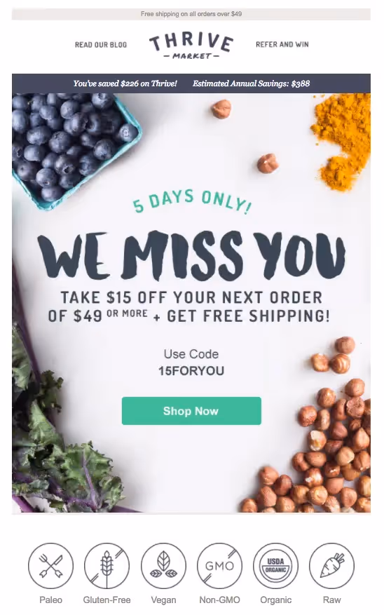 Thrive Market reengagement emails