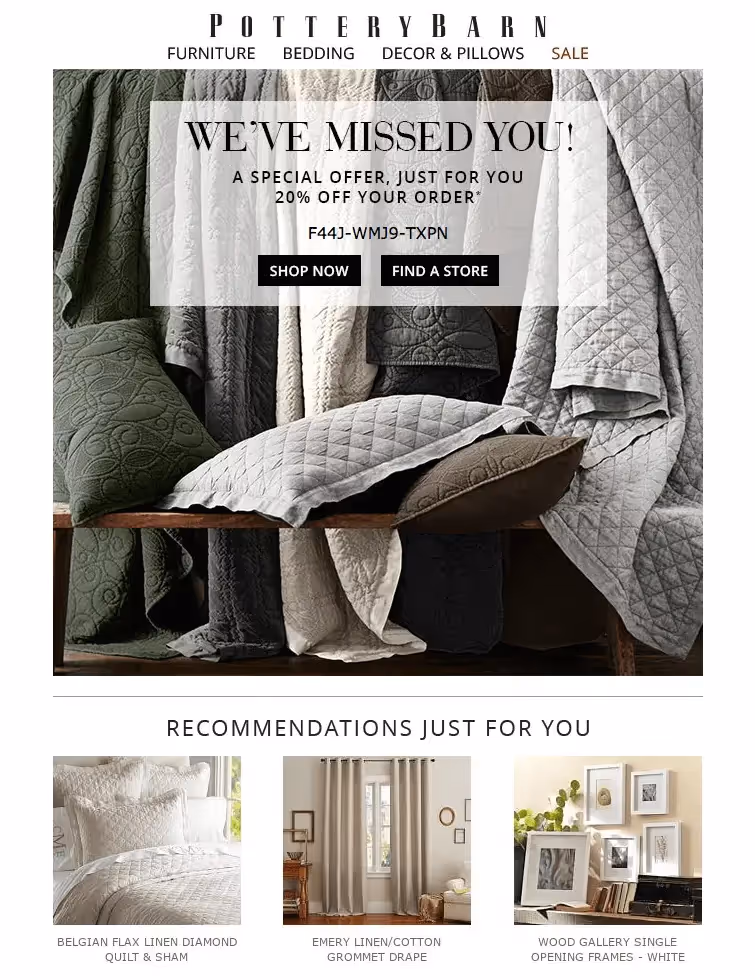 Pottery Barn reengagement emails
