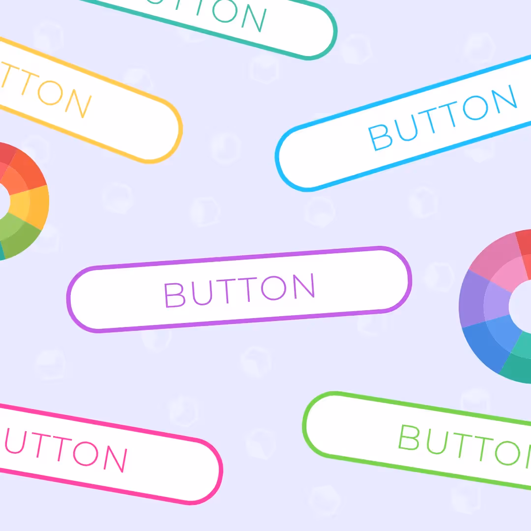 Colorful CTA buttons and color wheels illustrating best button color choices for email marketing effectiveness.
