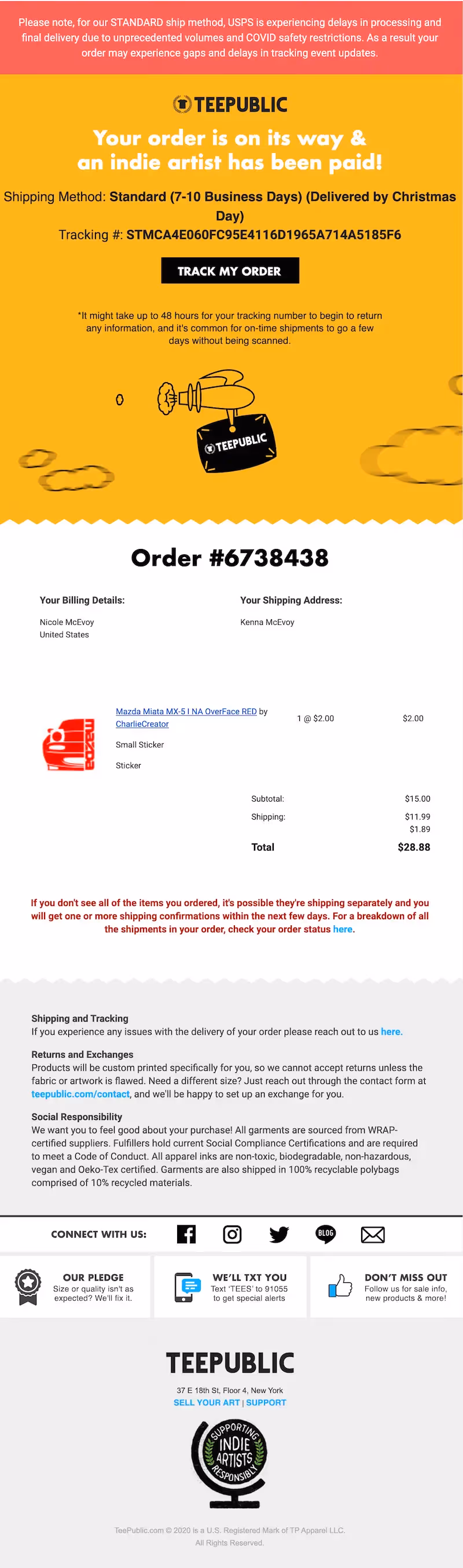 shipping delay email