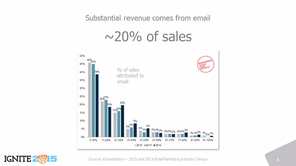 Substantial revenue comes from email: 20% of sales
