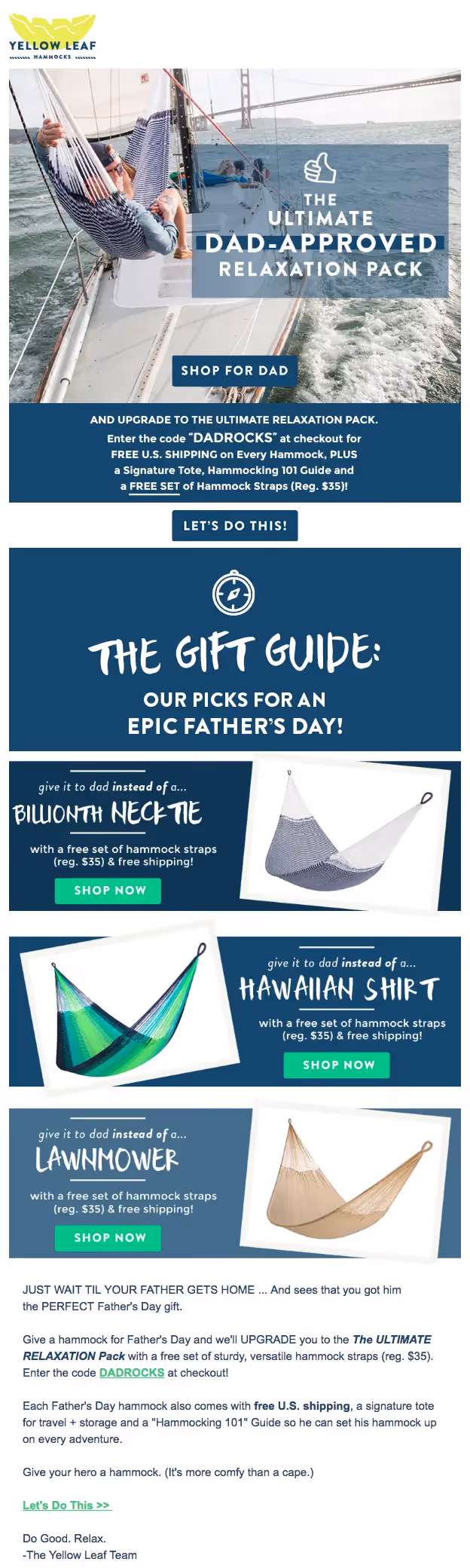 yellow leaf hammocks father's day emails