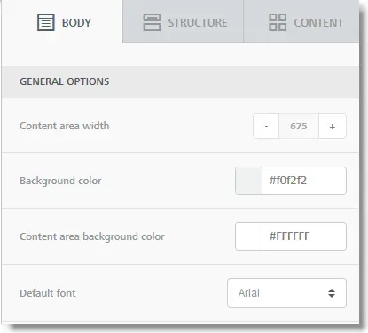 General settings in the BEE editor