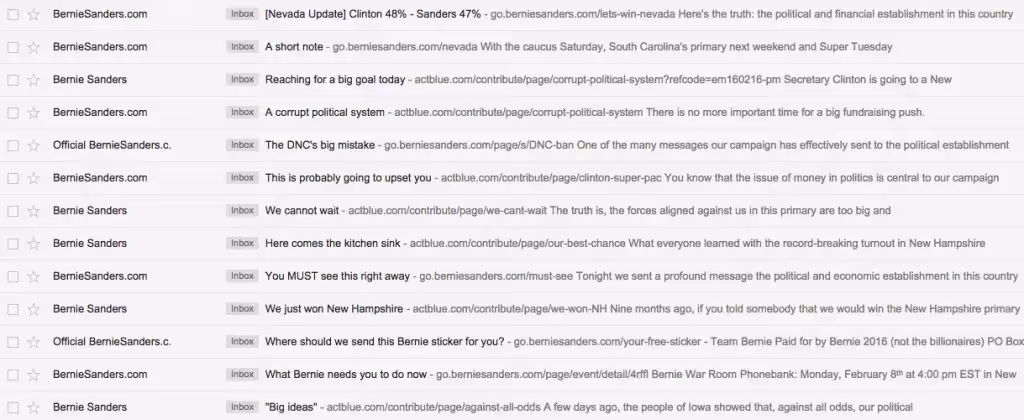 Short subject lines from Bernie's campaign