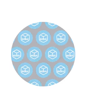 Email edu icon pattern: Dark gray backdrop with a circular crop of repeating light-blue hexagon edu envelope icons, evoking email education branding