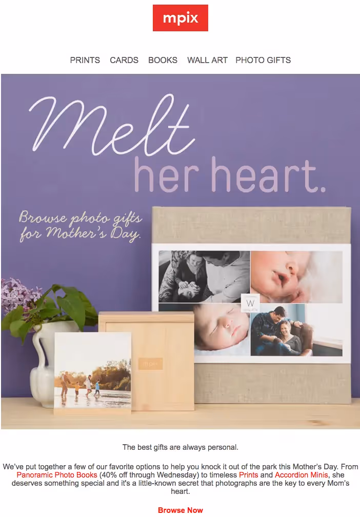 Mother's Day email from Mpix
