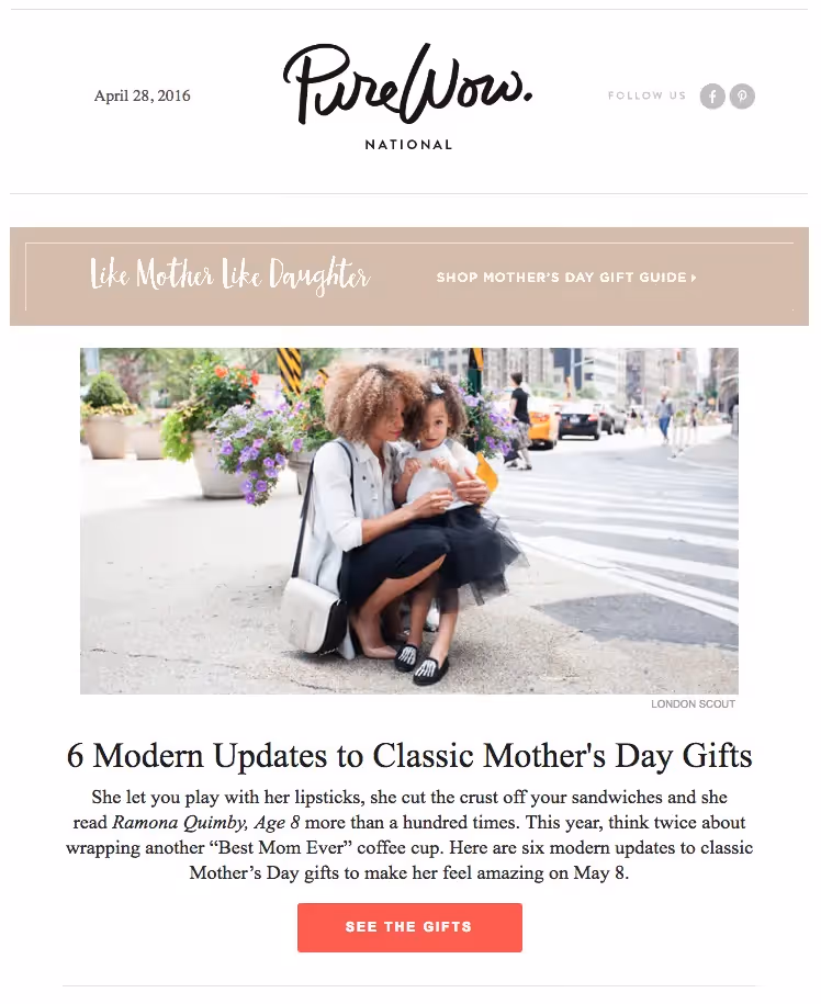 Mother's Day email from Purewow