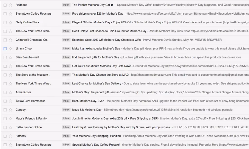 Mother's Day inbox