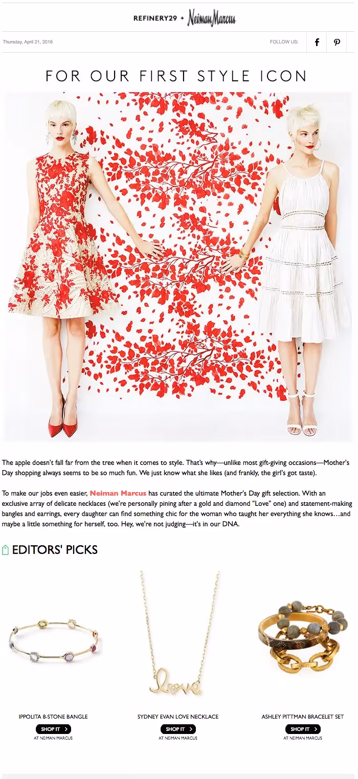 Mother's Day email from Nieman Marcus