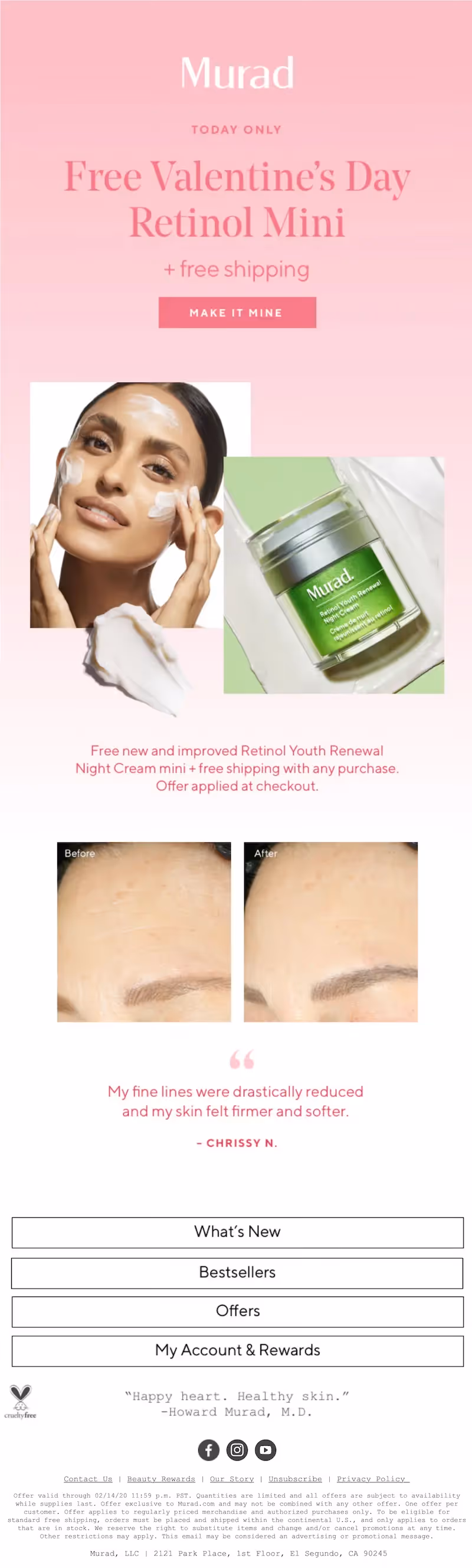 Murad Skincare free gift with purchase Valentine's Day email
