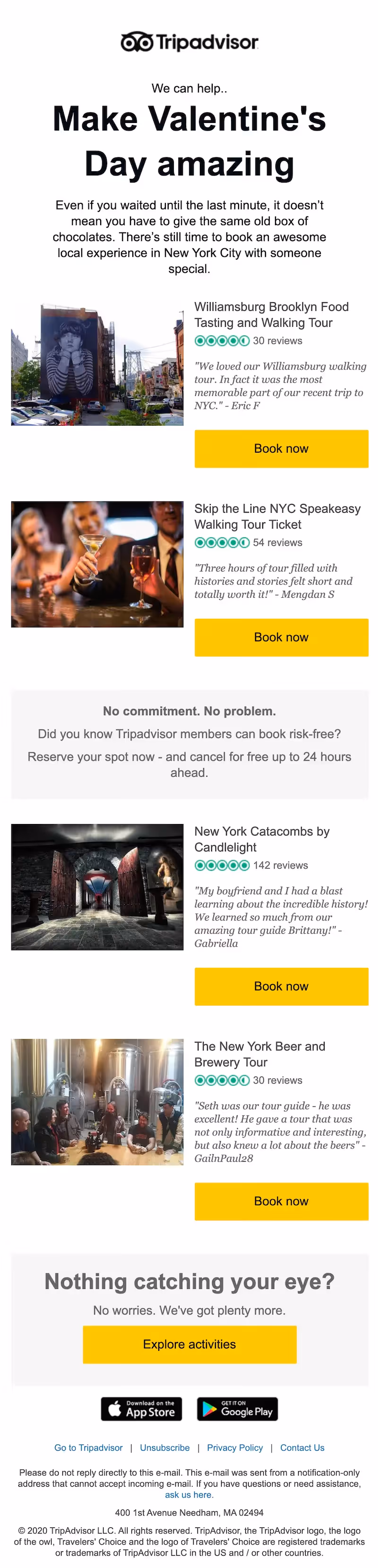 Trip Advisor Valentines Day email for travel-savvy readers.