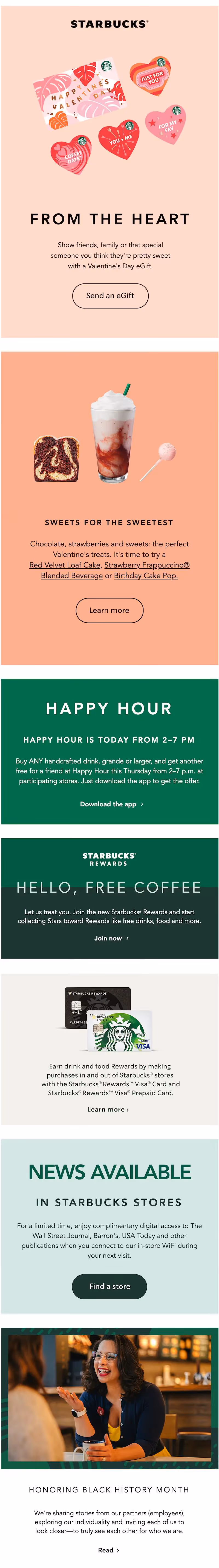 Starbucks February Valentines Day inspired email