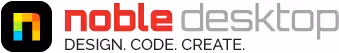Noble Desktop logo with tagline "Design. Code. Create." in bold red and gray text on white background.