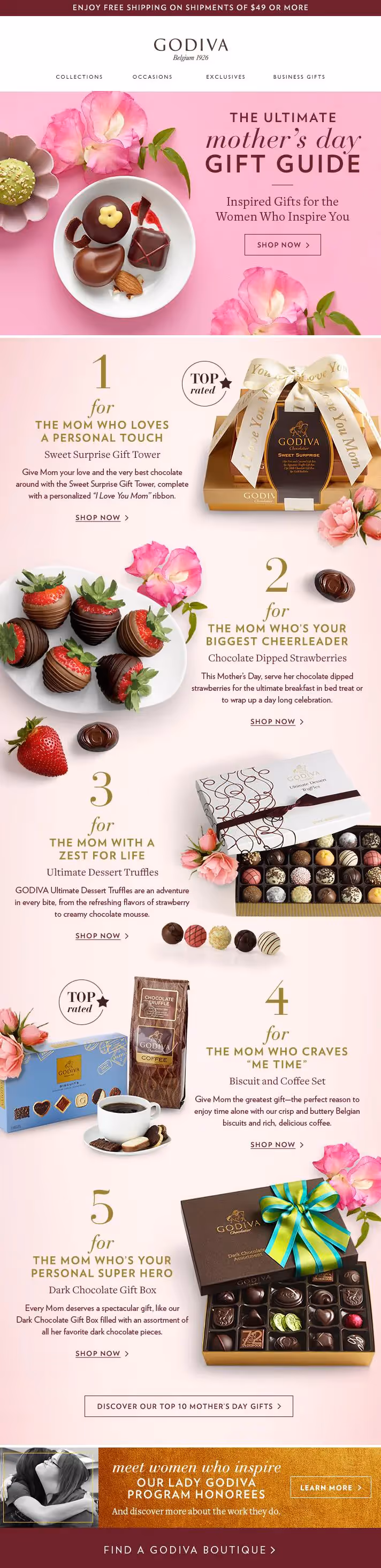 Mother's Day email from Godiva