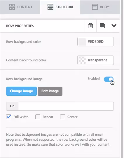 Tutorial: Add a Bulletproof CTA Button Over an Image: Enable the row background image