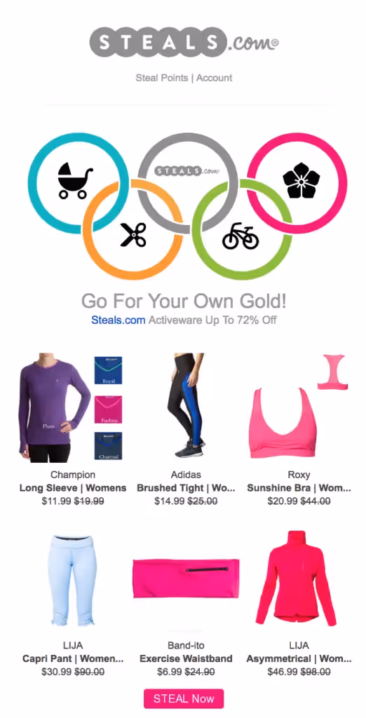 steals.com olympic email design