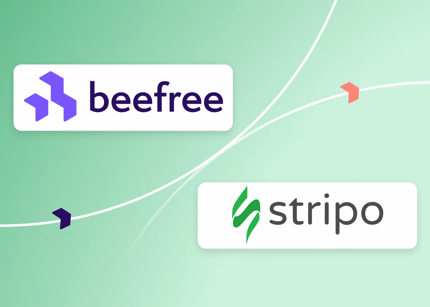 BeeFree vs Stripo logos on green background with arrows, representing email editor comparison for marketers.
