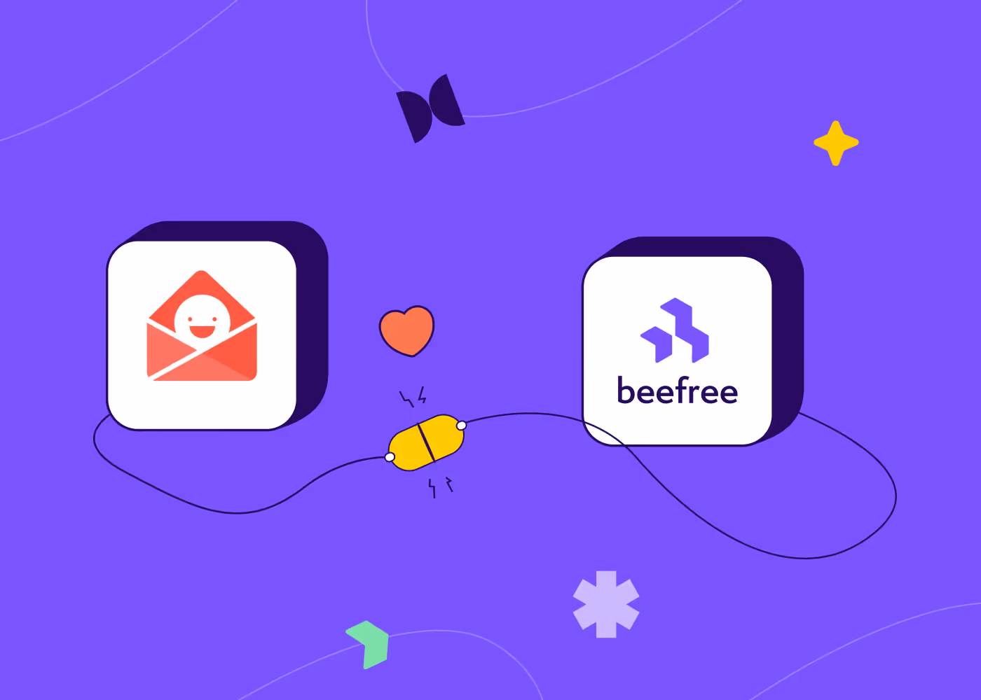 BeeFree and Really Good Emails logos connected, symbolizing BeeFree’s acquisition of Really Good Emails.