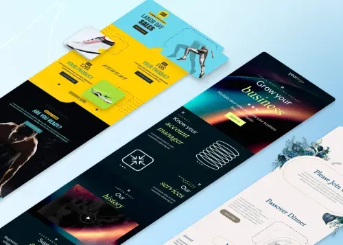 Image showing modern email templates with bold colors, gradients, and clean layouts, highlighting current email design trends.