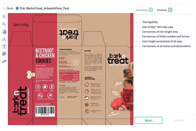 Checklist feature in Artwork Flow. A collaborator can easily accept or reject any artwork file based on its accuracy.