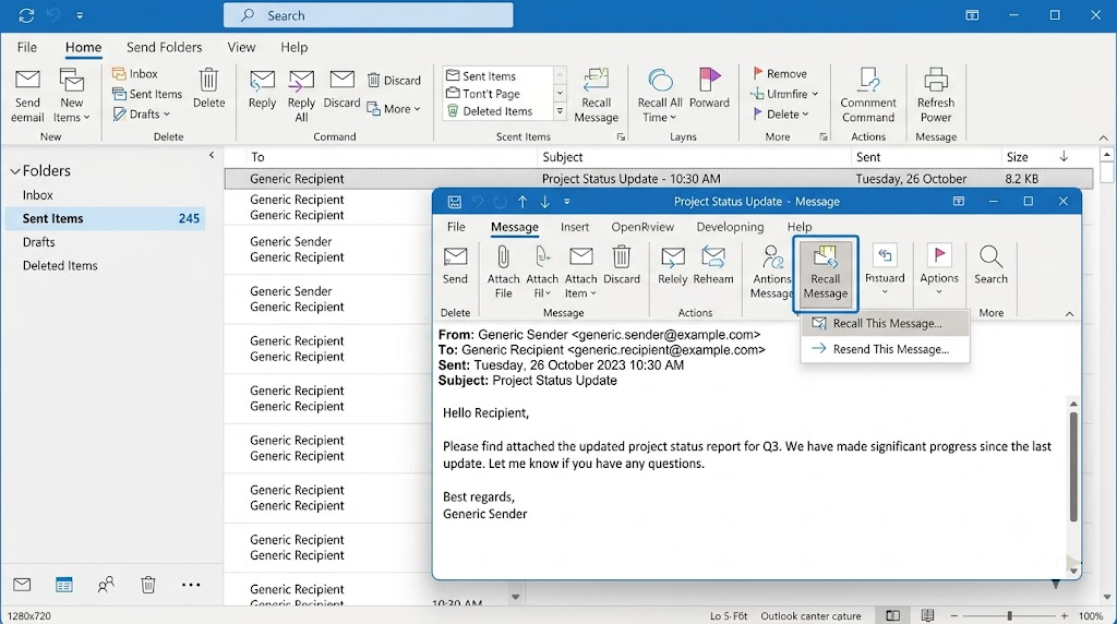 how to recall an email in Outlook from the Sent Items folder