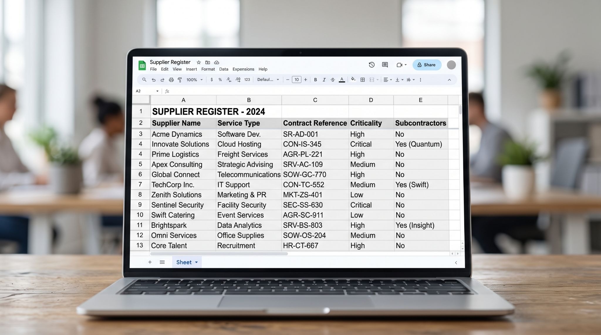 Register of information spreadsheet listing ICT third-party providers under DORA