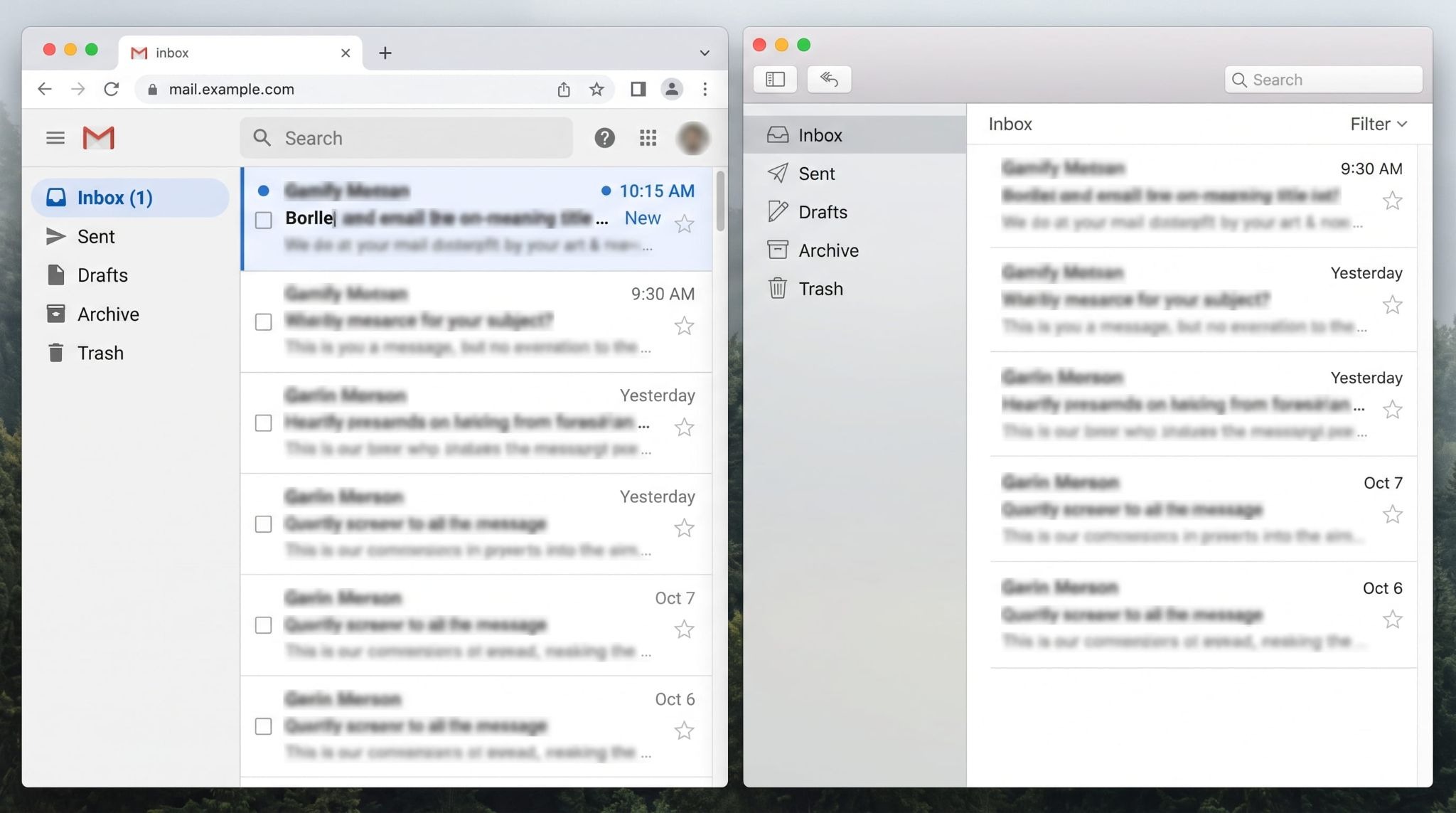 Outlook on the web inbox compared with desktop Outlook showing a missing email