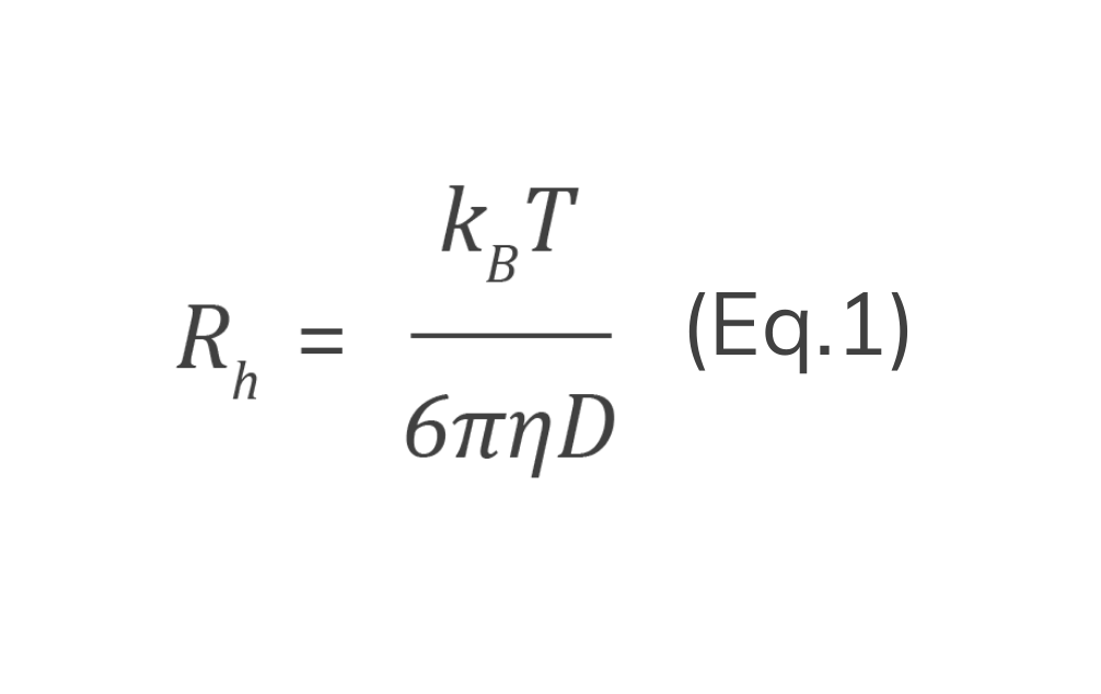 The Stokes-Einstein equation, relating the diffusion coefficient to the Boltzmann coefficient, the absolute temperature, the sample viscosity and the hydrodynamic radius.