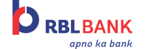 RBL Bank logo with stylized red and blue letter P and text 'RBL BANK' and tagline 'apno ka bank'.